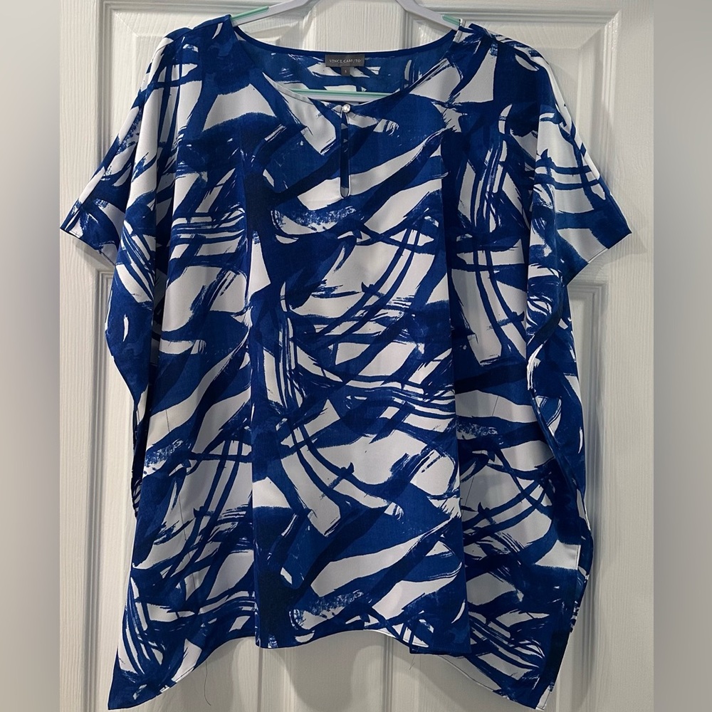 Vince Camuto Blue & White Poncho Style Blouse